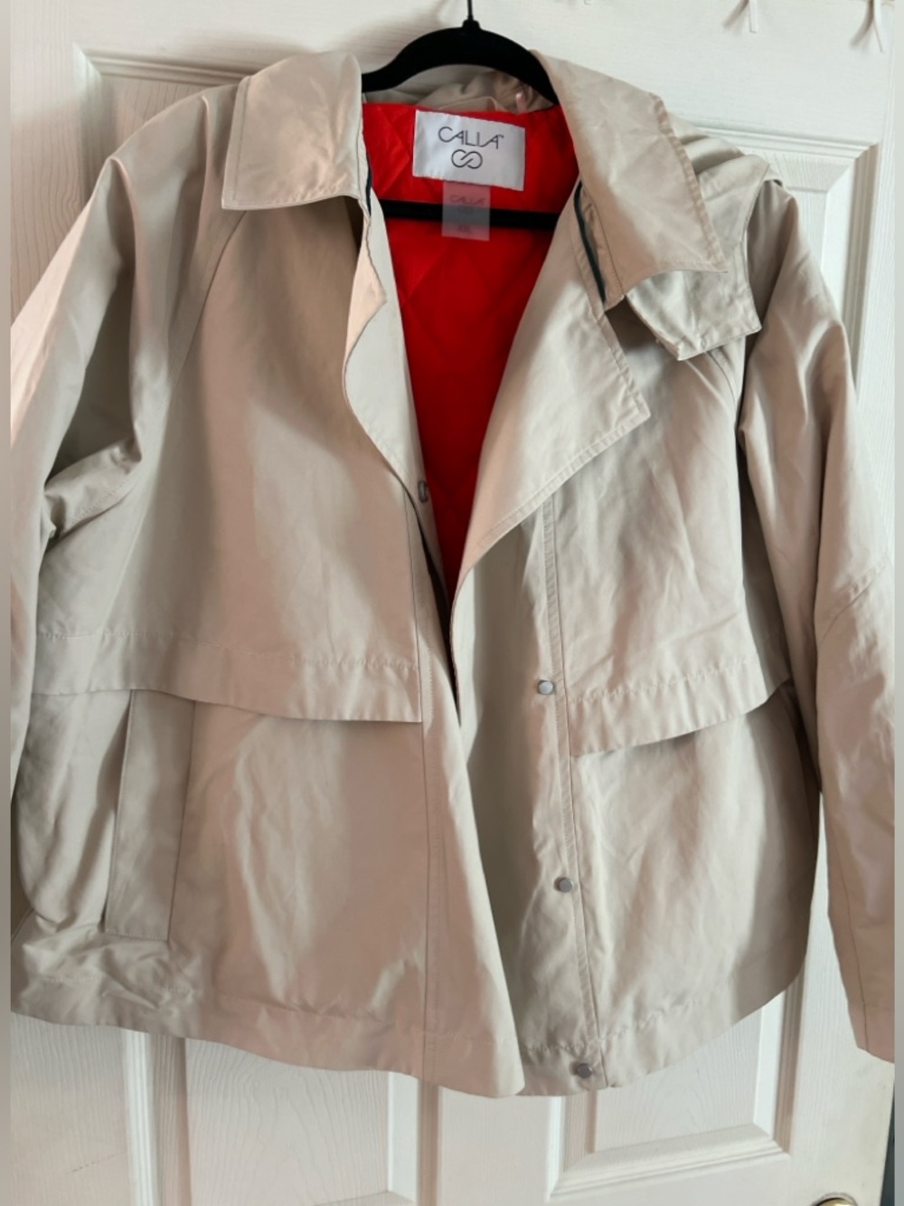 Calia Lightweight Hooded Trench Jacket Tan XXL Snap Front Spring Coat